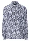 Fendi Navy Linen Ff Chine Shirt For Men In Blue