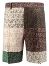 Fendi Ff Patchwork Linen Bermuda Shorts In Pecnjungle