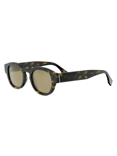 Fendi Men's Signature 48mm Round Sunglasses In Orange