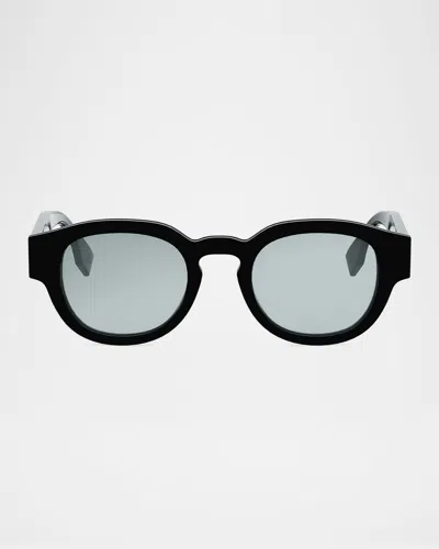 Fendi Men's Signature Acetate Round Sunglasses In Black