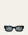 Fendi Men's Signature Oval Logo Sunglasses In Shiny Black  / Blue