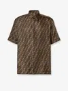 Fendi Men Silk Shirt With All-over Ff Logo In Brown