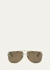 Fendi Men's Sky Monogram Metal Sunglasses In Gold/brown Mirror