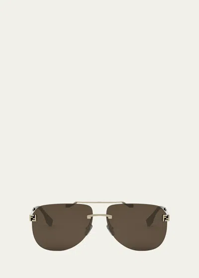 Fendi Men's Sky Monogram Metal Sunglasses In Brown