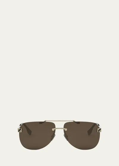 Fendi Men's Sky Monogram Metal Sunglasses In Gold Brown
