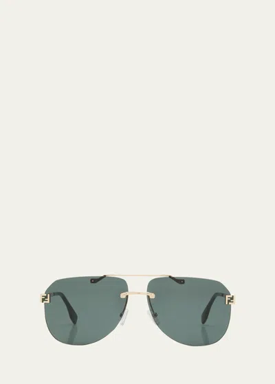 Fendi Men's Sky Monogram Metal Sunglasses In Brown