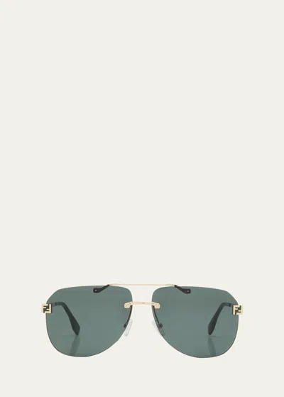 Fendi Men's Sky Monogram Metal Sunglasses In Gold / Green