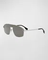 Fendi Men's Sky Shield Sunglasses In Shiny Palladium Smoke Mirror