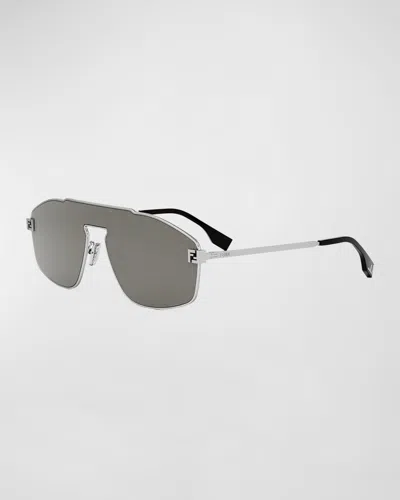 Fendi Men's Sky Shield Sunglasses In Shiny Palladium Smoke Mirror