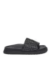 Fendi Men Slide Diagonal In Jacquard Ff In Black