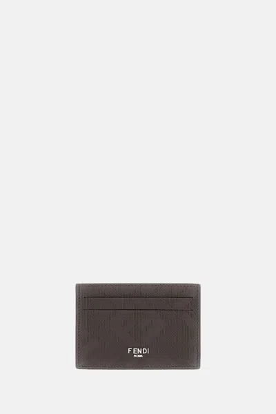 Fendi Men Slim Cardholder In  Shadow Leather In Brown