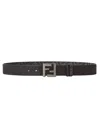 Fendi Black Leather And Ff Canvas Reversible Belt In Burgundy