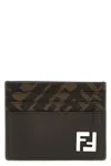 Fendi Brown Card-holder With Squared Ff Motif In Leather And Ff Canvas Man In Brown