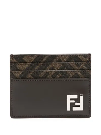 Fendi Men Squared Ff Card Holder In Brown