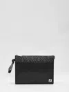 Fendi Leather And Canvas Ff Squared Clutch Bags In Black