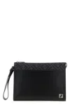 Fendi Leather And Canvas Ff Squared Clutch Bags In Black