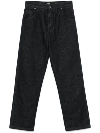 Fendi Men Straight Jeans In Black