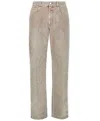 FENDI MEN'S STRAIGHT LEG JEANS WITH BUTTON DETAIL IN NUTMEG COLOR