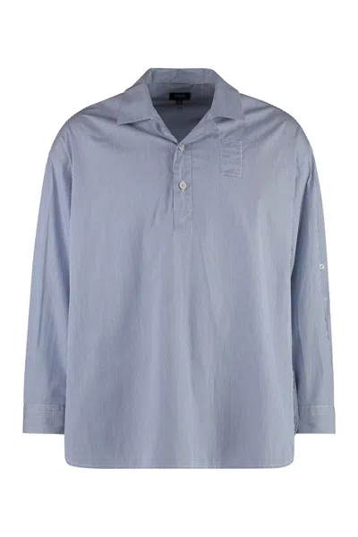 Fendi Men's Striped Cotton Shirt In Blue