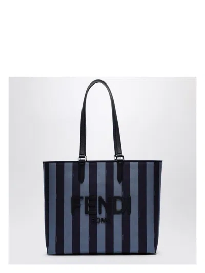 Fendi Men's Striped Fabric Shopper Bag With Logo
