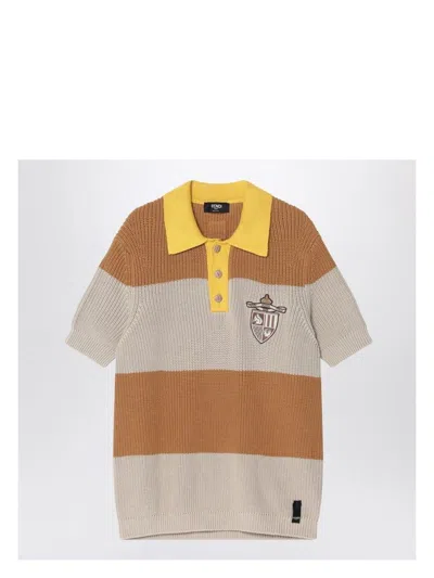 Fendi Men's Striped Polo Shirt In Stonsandal