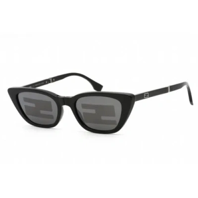 Pre-owned Fendi Men's Sunglasses Shiny Black Cat Eye Frame Smoke Mirror Lens Fe40089i 01c