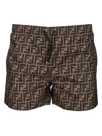 Fendi Men Swim Shorts In Brown
