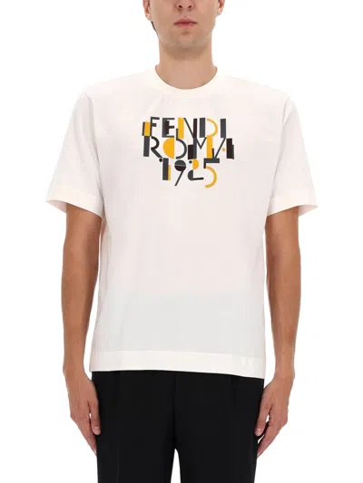 Fendi Roma 1925 Print Cotton T-shirt Clothing In White