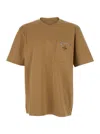Fendi Cotton T-shirt With Chest Pocket And Crew Neck In Brown