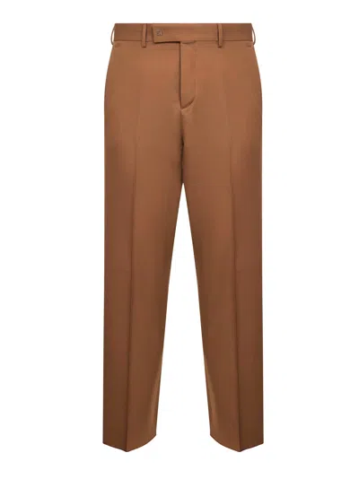 Fendi Men Tobacco Wool Gabardine Cigarette Trousers In Gold
