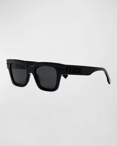 Fendi Men's Tonal Logo Acetate Square Sunglasses In Black