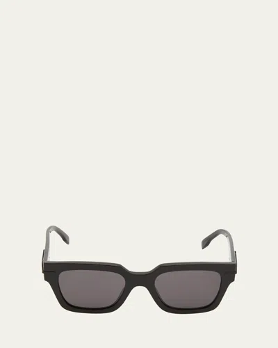 Fendi Men's Tonal Logo Acetate Square Sunglasses In Shiny Black Smoke