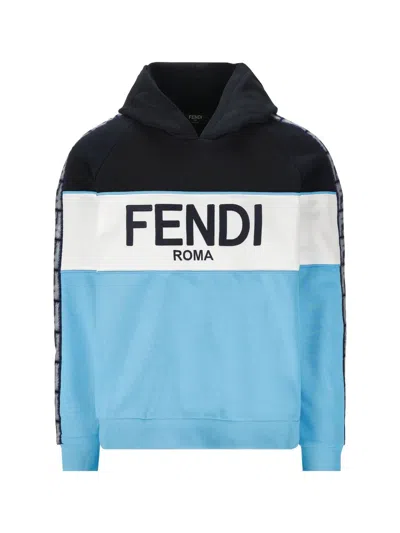 Fendi Men's Turquoise Sweatshirt With  Logo Details