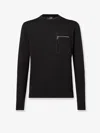 Fendi Knit Sweater With Ribbed Cuffs And Pocket In Black
