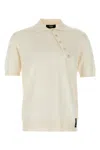 Fendi Ribbed Collar Polo Shirt With Short Sleeves In Neutral