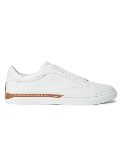 Fendi Men's Vitello Leather Slip-on Sneakers In White