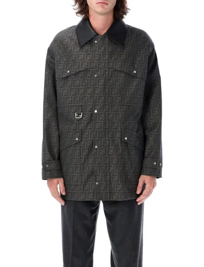 FENDI MEN'S WAXED FF JACQUARD BLOUSON