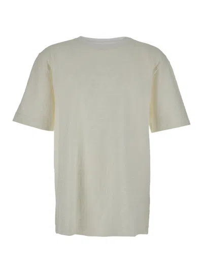 Fendi Men White Crewneck T-shirt With Tone-on-tone All-over Ff Motif In Cotton Man