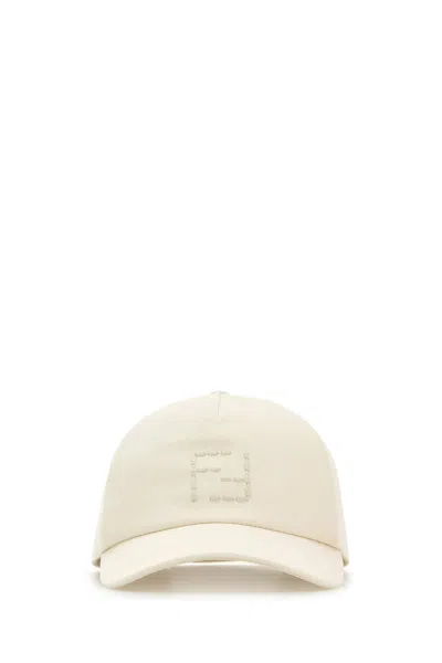 Fendi Men White Linen Blend Baseball Cap
