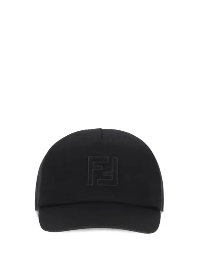 Fendi Men Wool Baseball Hat In Black