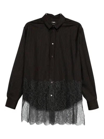 FENDI FENDI MEN WOOL SHIRT WITH STRIPES AND LACE
