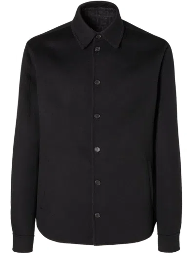 Fendi Men's Wool-cashmere Blouson Jacket With Ff Zucca Lining, Shirt Collar & Welt Pockets In Nero