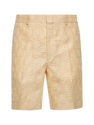 Fendi Men Yellow Ff Jacquard Bermuda Shorts In Gold