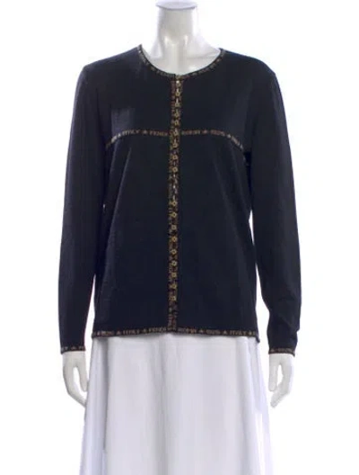 Pre-owned Fendi Merino Wool Crew Neck Sweater In Black