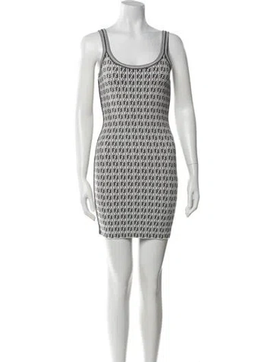 Pre-owned Fendi Merino Wool Mini Dress In Black/white