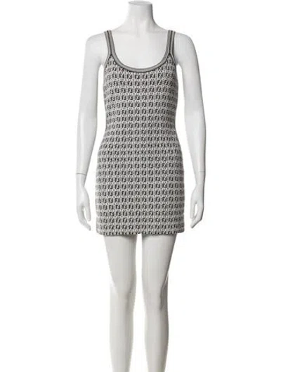 Pre-owned Fendi Merino Wool Mini Dress In Black/white