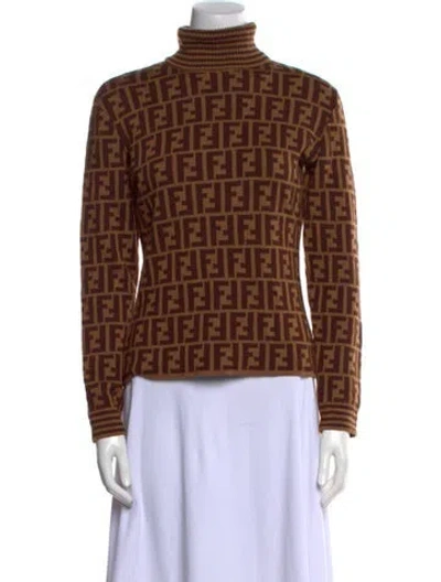 Pre-owned Fendi Merino Wool Printed Sweater In Brown