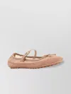 Fendi Ballerine Baguette Rosa Cipria In Rete E Pelle Scamosciata Donna