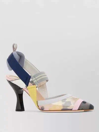 Fendi Mesh Colibri Sandals Pointed Toe Kitten Heel In Multi
