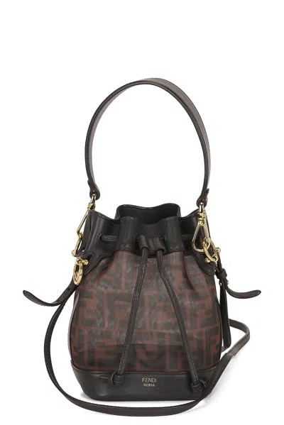 Pre-owned Fendi Mesh F Is  Ff 1964 Mini Mon Tresor Bucket Bag In Marrone  Black  & Ebano